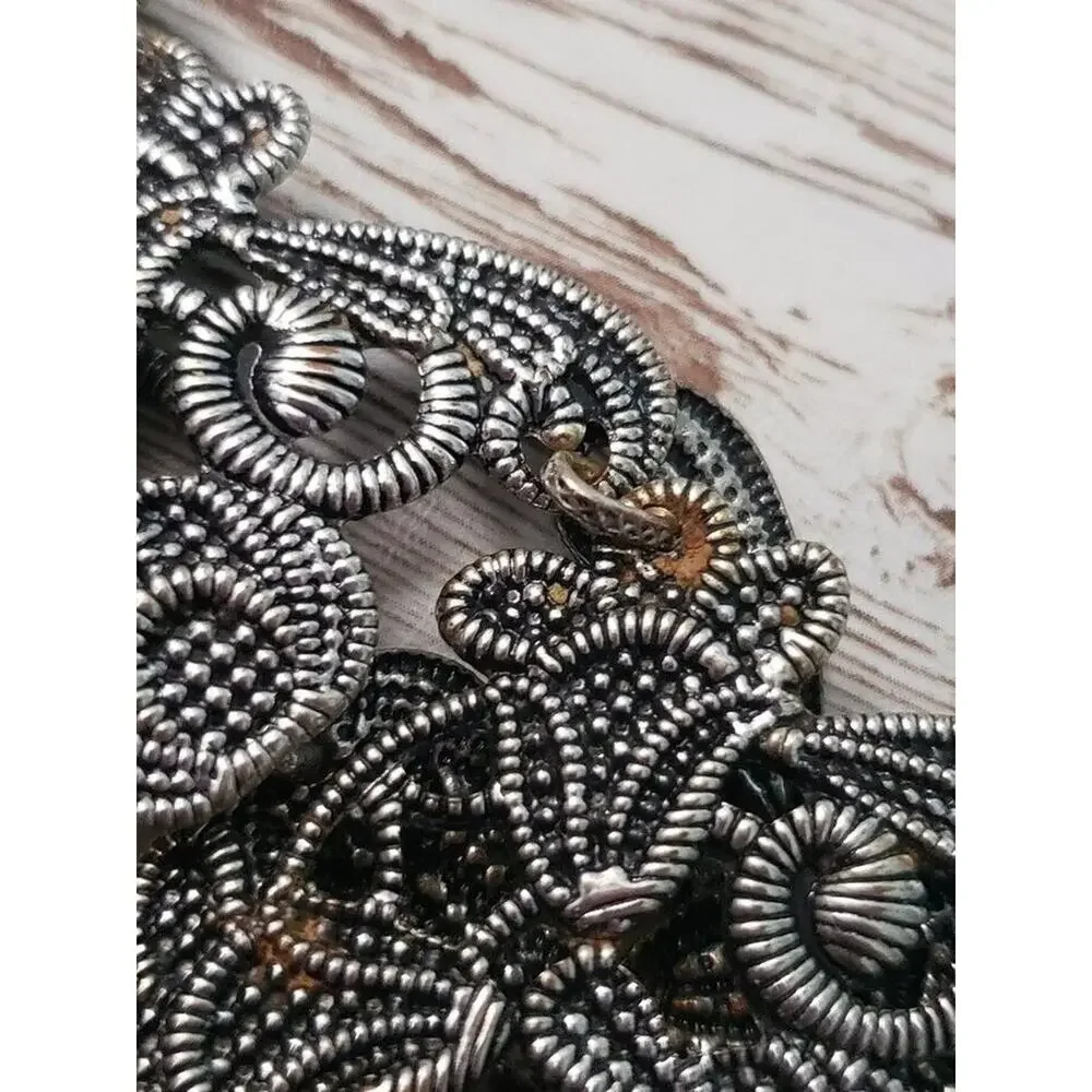 Chunky & Ornate Bracelet - Dark Silver Tone - Some Rust